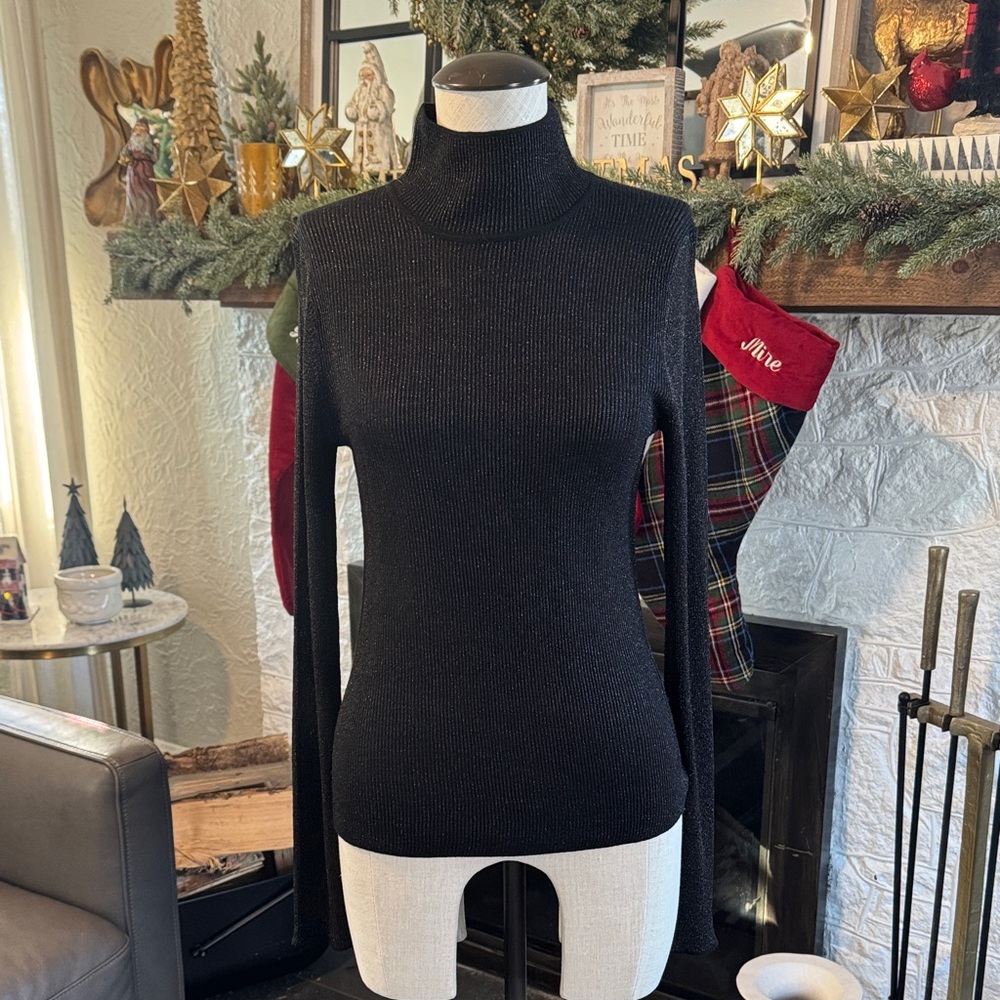 rag & bone semi sheer mock turtleneck with gold metallic sparkle